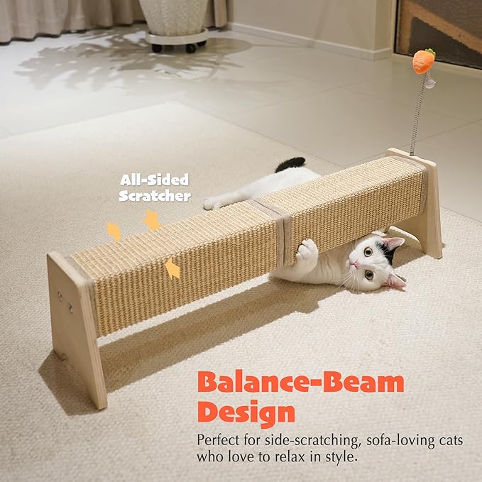 PETKARAY Horizontal Scratching Post, 30" Sisal Cat Scratch Pad, Large Cat Scratcher with Spring Toy, Protect Furniture for Indoor Kitten