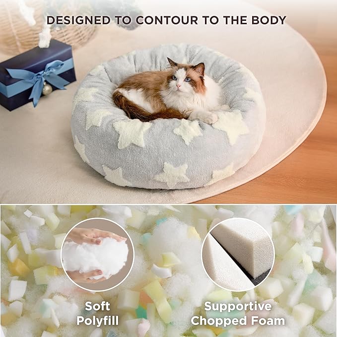 LE SURE Donut Small Dog Bed - Round Cat Sofa for Indoor Cats Anti-Anxiety Bed Gift for Pets, Washable Cute Modern Beds with Jacquard Shaggy Plush & Anti Slip Bottom, 20 Inch, Christmas Grey