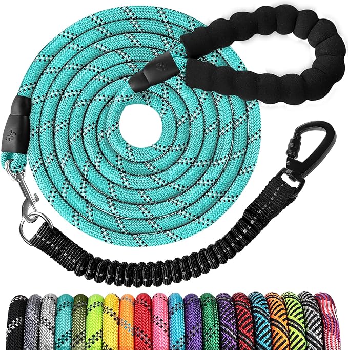 jenico Long Dog Leash 10FT: Heavy Duty Rope Leashes for Dogs Training with Swivel Lockable Hook Reflective Threads Bungee and Padded Handle - Dog Lead for Large Small Medium Dogs Outside Walking