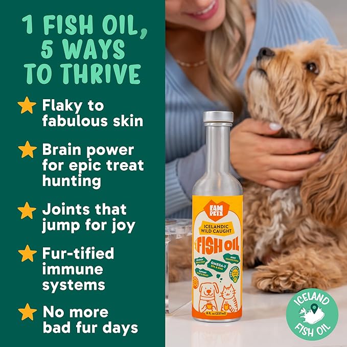 Omega 3 Fish Oil for Dogs (8 oz) - Premium Icelandic Liquid Dog Fish Oil Supplement with EPA DHA for Skin, Coat & Joint Health - Natural Pet Supplement - Leak-Free Aluminum Pour Bottle