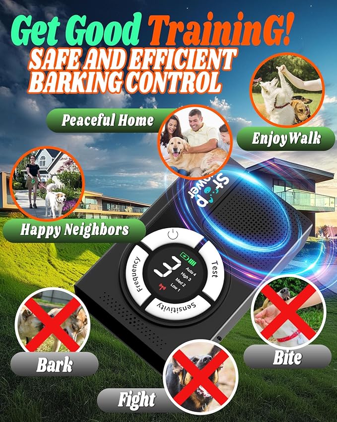 1500mAh Rechargeable Dog Bark Deterrent Devices Indoor & Outdoor, Anti Barking Device for Dogs up to 50ft Range, 9 Modes Ultrasonic Dog Bark Deterrent for Humane Dog Barking Control