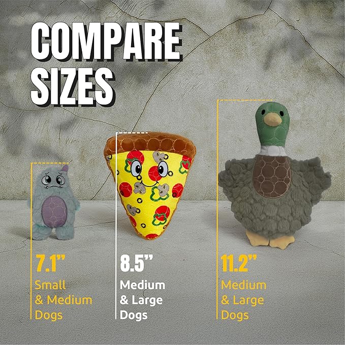Bite Force -Durable & Strong Dog Toy Pizza Slice with Squeaker, Kevlar-Reinforced for Aggressive Chewers for Small Medium Large Dogs - Yellow.