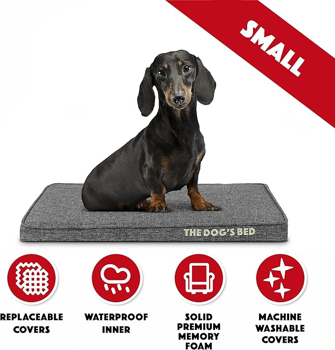 The Dog’s Bed Orthopedic Memory Foam Dog Bed, Small Grey Poly-Linen Pain Relief for Arthritis, Hip & Elbow Dysplasia, Post Surgery, Supportive, Calming, Waterproof Washable Covers, Veterinary Approved