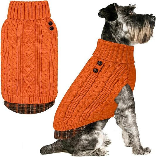 KYEESE Dog Sweater Soft Pullover Dog Sweaters for Small Dogs Girl Stretchy Knitwear Cat Clothes Comfy Pet Coat for Fall Winter Cold Weather Warm Turtleneck Small Dogs Sweater with Gingham Patchwork