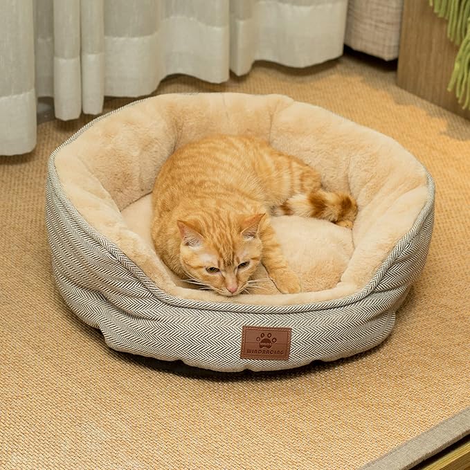 WINDRACING Cat Beds for Indoor Cats,Kitten Bed,Dog Bed for Extra Small Dogs Breeds,Puppy Kennel Bed, Comfy Durable Pet Sleeping Bed, Washable Roun Cat Bed & Non-Slip Bottom, Size 19"L x 16"W x 6.5"Th