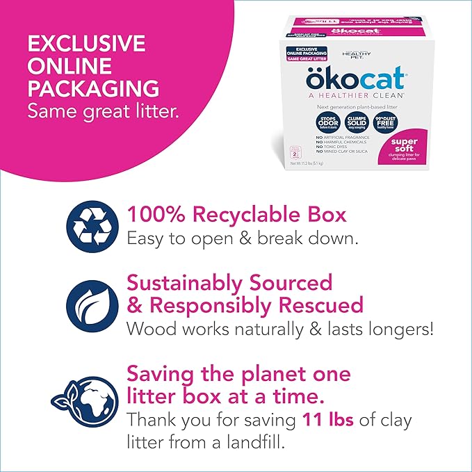 ökocat Super Soft Wood Clumping Cat Litter, Unscented,11.2 pounds - Natural Ingredients, Stops Odor, Clumps Solid, 99% Dust Free, Great for All Cats, Sensitive Paws, Kittens