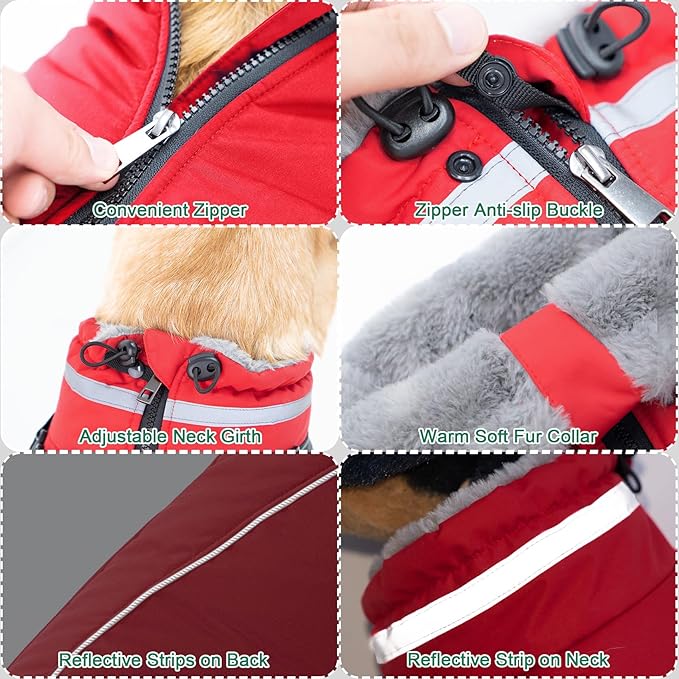 Fragralley Dog Coat with Harness Built in, Waterproof Windproof Reflective Warm Puffer Jacket, Fleece Lined Vest Winter Parka for Small, Medium, Large Dogs