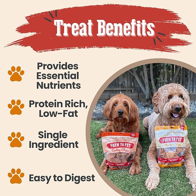 Farm To Pet - Dog Treats Chicken & Turkey Chip Protein Value Pack, 100% All Natural, Single Ingredient Training Treats, Made in USA, for Small, Medium, and Large Dogs