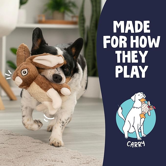 goDog Wildlife Rabbit Squeaky Plush Dog Toy with Chew Guard Technology, Durable Fabric & Squeaker for Active Play, Brown, Large
