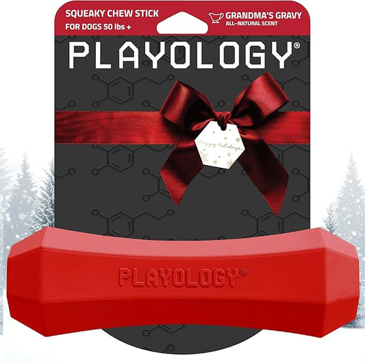 Playology Dog Toys | Durable Squeaky Chew Stick for Dogs | Jumbo Grandma's Gravy Scented Toy - Easy to Clean and Made from Non Toxic Materials
