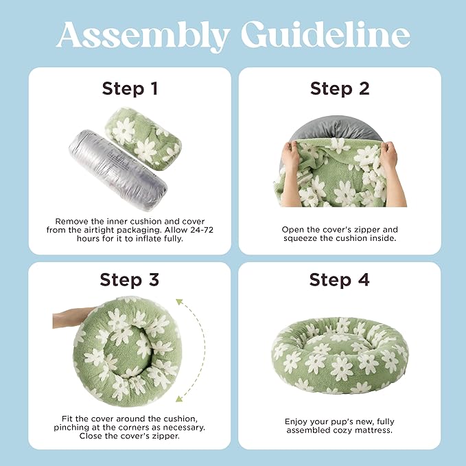 LE SURE Donut Dog Beds Extra Large Sized Dog - Round Pet Beds for Calming Puppy with Washable Cover, Orthopedic Modern Beds with Jacquard Shaggy Plush & Anti Slip Bottom, 42 Inch，Green