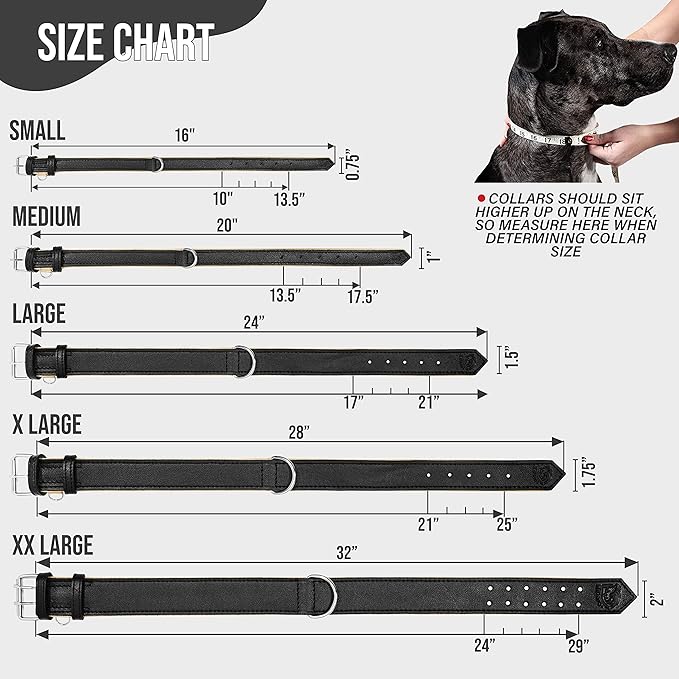 Riparo Leather Dog Collar - Heavy Duty Wide Dog Collar for Small, Medium, Large and Extra Large Dogs with Dog Tag Holder (L: 1.5" Wide for 17"-21" Neck, Black)