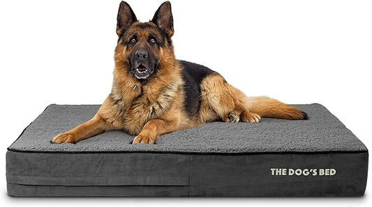 The Dog’s Bed Orthopedic Memory Foam Dog Bed, XL Grey Plush, Pain Relief for Arthritis, Hip & Elbow Dysplasia Post Surgery, Lameness, Supportive Calming, Waterproof Washable Cover, Veterinary Approved