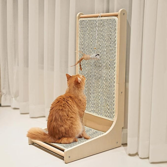 PETKARAY Cat Scratcher, Sisal Cat Scratch Pad, L Shape Scratching Board for Indoor Kitty, Floor Mounted Scratcher with Mouse Toy Catnip