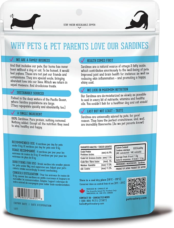 The Granville Island Pet Treatery Sardines for Dogs & Sardines for Cats (6.3 o.z.) - Dehydrated Single Ingredient Dog Treats - All Natural Dog Treats, Grain Free – Training Treats