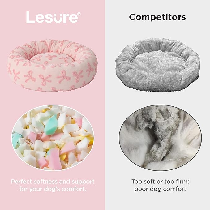 LE SURE Donut Small Dog Bed - Round Cat Beds for Indoor Cats Anti-Anxiety Calming Gift for Pets, Washable Cute Modern Beds with Jacquard Shaggy Plush & Anti Slip Bottom, 23 Inch, Pink Taffy