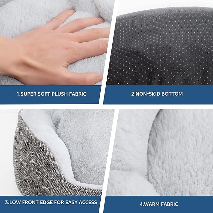 WINDRACING Cat Beds for Indoor Cats,Kitten Bed,Dog Bed for Extra Small Dogs Breeds,Puppy Kennel Bed, Comfy Durable Pet Sleeping Bed, Washable Roun Cat Bed & Non-Slip Bottom, Size 19"L x 16"W x 6.5"Th