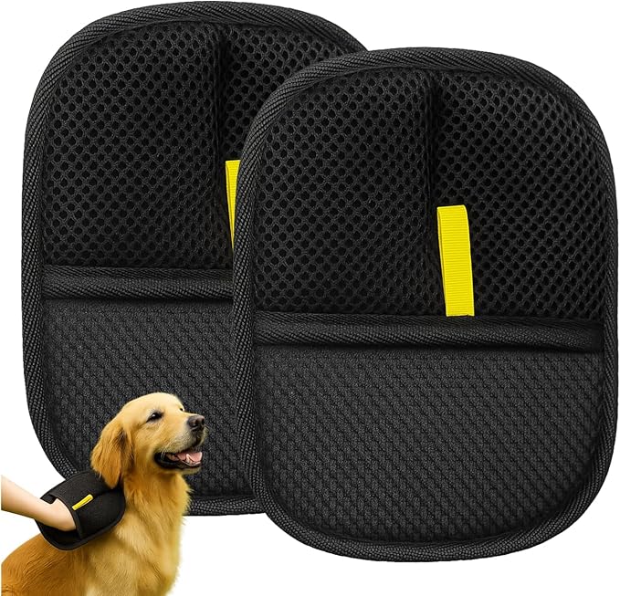 2 Pack Pet Glove for Cats Dogs, Hair Remover Mitt, Easy Clean Shedding Brush, Reusable Mesh Cleaning Glove, Gentle Massage & De-Shedding Tool