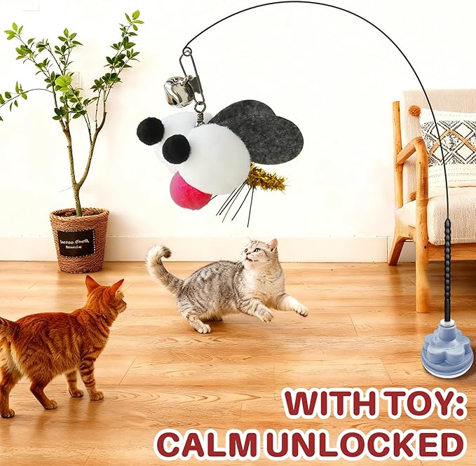 Walfront Cat Toy Wand – Interactive Bug Eye Toy with Bell, Durable Flexible Steel Rod, Blue Suction-Cup Replacement Head, Indoor Exercise & Fun for Kittens & Cats Keeps Pets Active and Stimulated