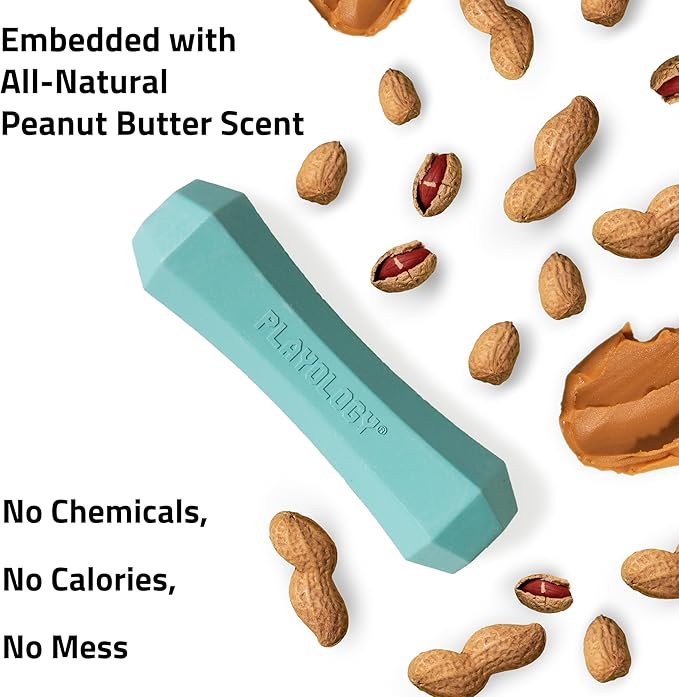 Playology Dog Toys | Variety Gift Box Set of Toys for Large Dogs | Jumbo Peanut Butter Scented Dual Layer Bone, Squeaky Chew Ball, and Chew Stick - Easy to Clean and Made from Non Toxic Material