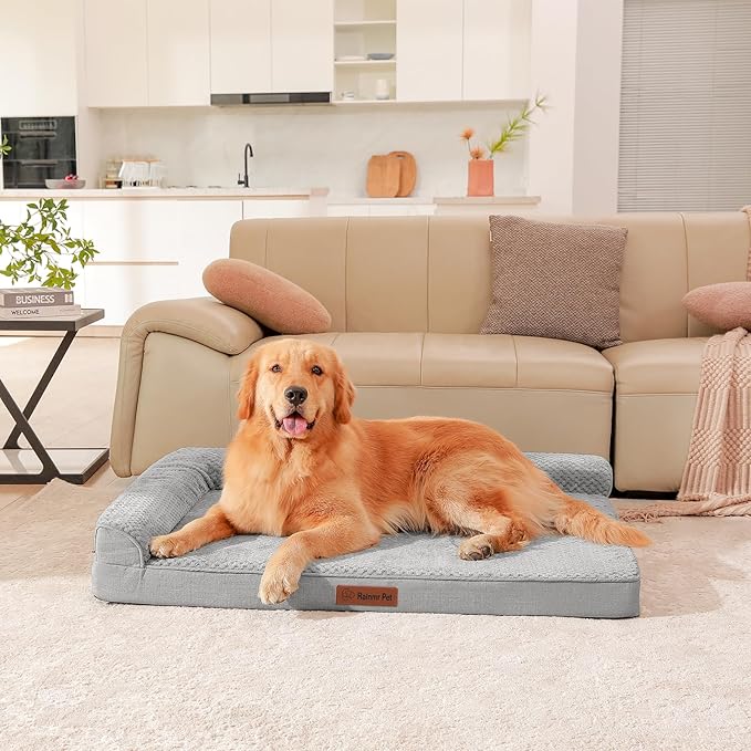 Orthopedic Dog Beds for Large Dogs, Memory Foam Dog Beds Large Sized Dogs, Washable Removable Cover, Nonskid Bottom, Waterproof, for Indoor, Outdoor, Crate ＆ Car Use, 41x27x6 Inches, Light Grey