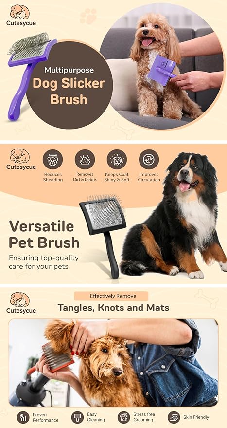 Dog Slicker Brush for Large Dogs – Gentle Long Bent Pins for Goldendoodles, Labradoodles & Poodles – Removes Tangles, Knots & Mats – Eco-Friendly Handmade Wood Brush, Groomer-Recommended Comfort Grip