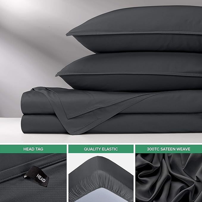 Pure Bamboo California King Sheets, Genuine 100% Organic Viscose Derived from Bamboo Bed Sheet Set, Soft & Cooling, Double Stitching, 2 Year Quality Promise (California King, Charcoal)