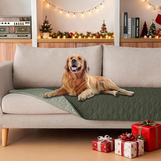 gogobunny 100% Double Sided Waterproof Dog Blanket Soft Pet Bed Cover Reversible Protect Furniture Couch Sofa Car for Puppy Large Dog Cat (Dark Olive/Light Olive, 30x70 Inch (Pack of 1))