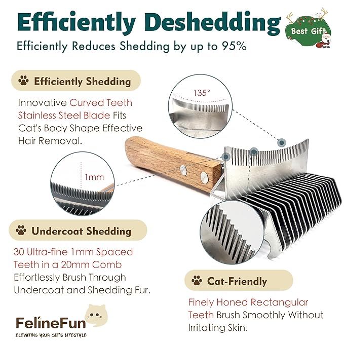 FelineFun Cat Brush for Dematting & Deshedding, 2 in 1 Undercoat Rake, Efficiently Remove Loose Hair & Matted Fur, Professional Shedding Comb for Indoor Cats & Long Haired Cats
