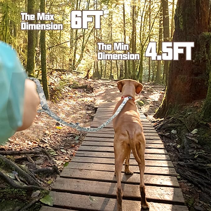 AUROTH Dog Leash Large Dogs, Heavy Duty Dog Leash Bungee, No Pull Leashes for Shock Absorption, Grey Camo Dog Training Leashes for Medium Large Breed Dogs 6FT, 2 Padded Handles