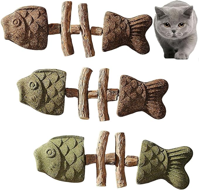 Purrident - Fix Cat Dental Health, Natural Dental Chew for Cats, Fishbone Shape Cat Teething Toy with Catnip, Durable Feline Tooth Care Tool for Indoor & Adult Cats (3PCS-A)