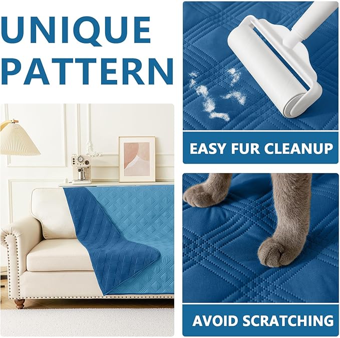 hyha Waterproof Dog Blanket, Reversible Pet Bed Blanket, Soft Sofa Couch Cover for Dogs Washable, Waterproof Pet Couch Covers for Sofa Puppy Cats Furniture Protector(82"x82", Navy Blue/Blue)