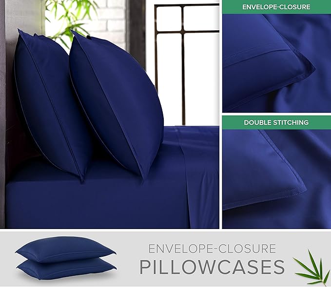 Pure Bamboo Twin Sheets, Genuine 100% Organic Viscose Derived from Bamboo Bed Sheet Set, Luxuriously Soft & Cooling, Double Stitching, 2 Year Quality Promise (Twin, Cobalt Blue)