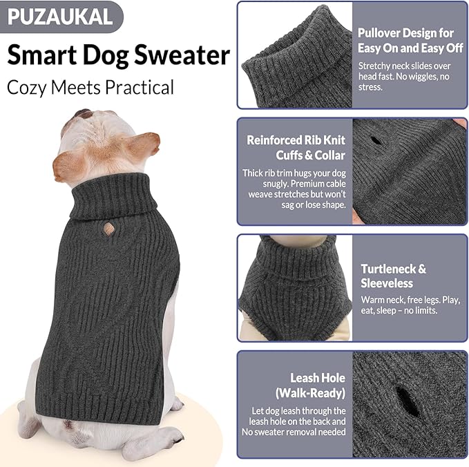 Dog Sweater Pullover, Cable Knit Dog Christmas Sweater, Dogs Sweaters for Small Medium Large Dogs with Harness Hole,Puppy Sweaters Boy Or Girl(Grey,XXL)
