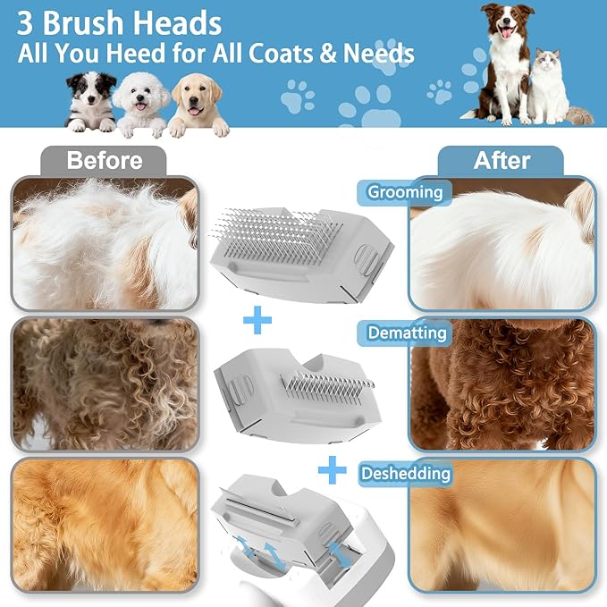 Pet Steam Brush for Dogs & Cats,5-in-1 Self-Cleaning Dog Steam Brush with 3 Swap-in Heads (Grooming, Dematting, Deshedding),Cat Spray Hair Removal Comb,Includes Pet Essence & Storage Case