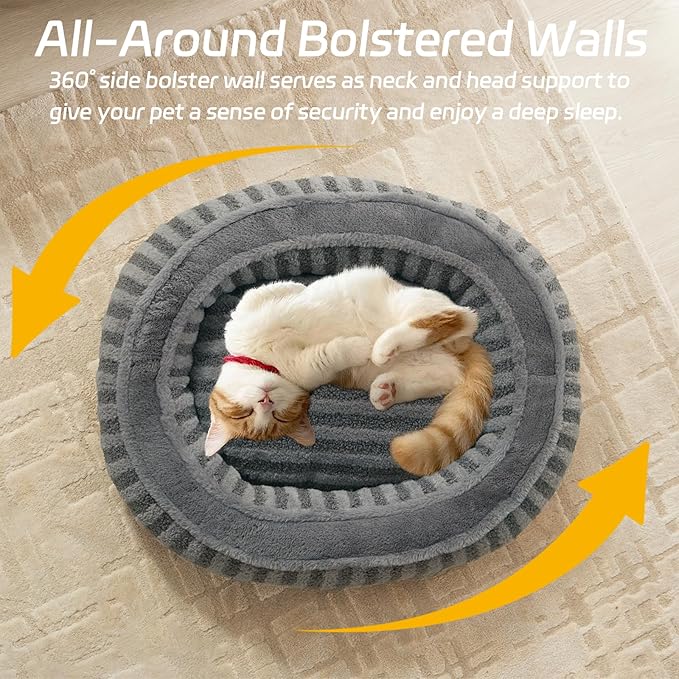 Small Dog Beds for Small Dogs, Washable Cat Beds for Indoor Cats with Anti-Slip Bottom, Supportive Soft Calming Sleeping Pet Bed for Puppy and Kitten, 21 inches, Grey