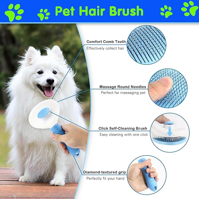 Professional 10pcs Dog Grooming Kit for Cats & Pets, All-in-One Home Pet Grooming Supplies with Safety Scissors Set,Nail Chlippers,File, Self-Cleaning Brush Storage Case, for Small Medium Large Pets