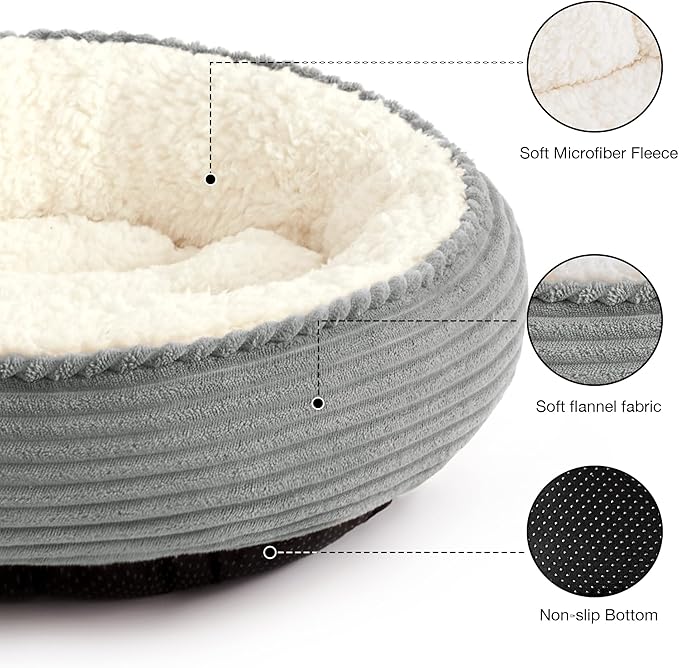 Love's cabin Round Donut Cat and Dog Cushion Bed, 20in Pet Bed for Cats or Small Dogs, Anti-Slip & Water-Resistant Bottom, Super Soft Durable Fabric Pet beds, Washable Luxury Cat Dog Bed Stripe Grey