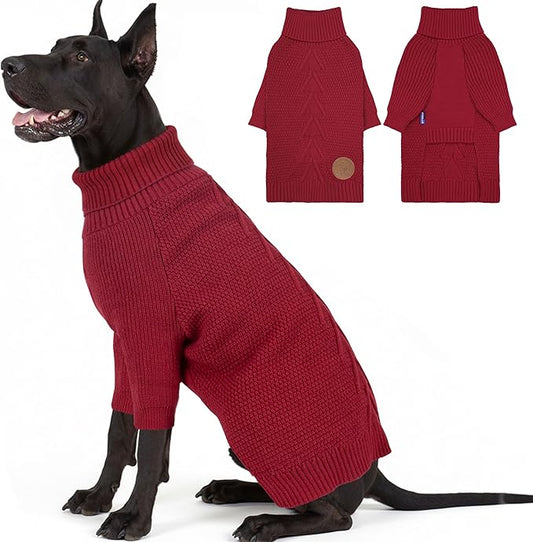 cyeollo 4XL Dog Christmas Sweater,Knitwear Turtleneck Pullover Sweaters Fall Winter Dog Clothes Sweaters for Large Giant Dogs Female, Burgundy Red XXXXL