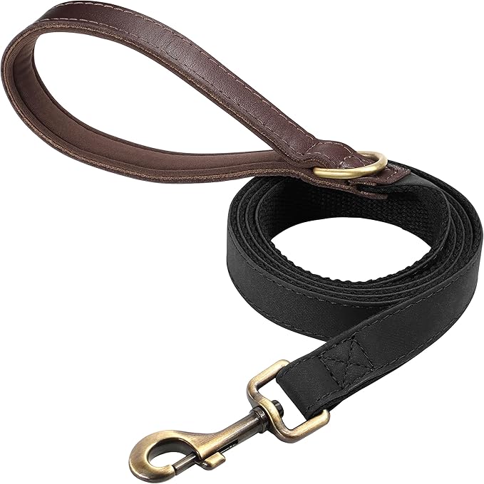 Didog PU Leather Dog Leash for Small Dogs 4.5ft, Soft Padded Handle Faux Leather Dog Leashes for Medium Dogs, Walking and Training Leashes for Large Dogs,Black