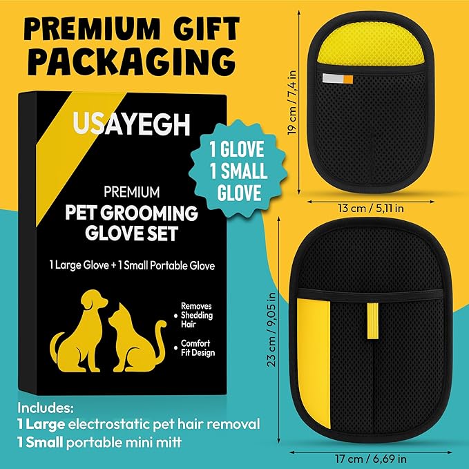 Pet Hair Remover Gloves for Dogs & Cats – 2-Piece Fur Removal Set