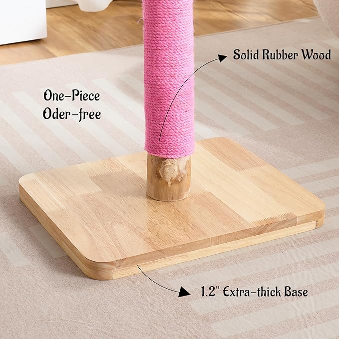 29" Tall Cat Scratching Post for Indoor Cats Adults, Extra-Stable & Natural Solid Wood Scratching Post Sisal Scratcher with Hanging Funny Ball, Pink