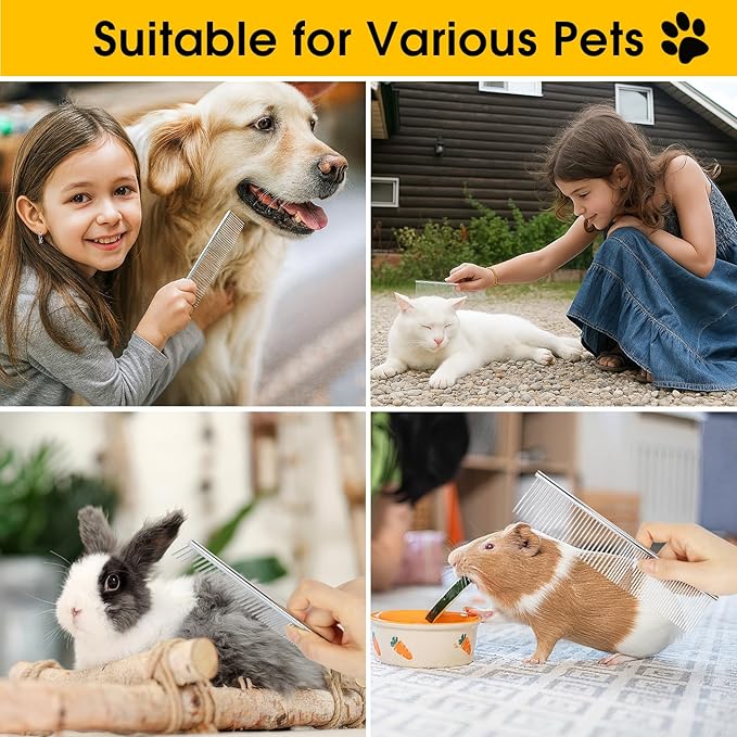 BEVTEE Dog Combs for Grooming Matting, 3 Pack Metal Comb for Pet Cat Greyhound Poodle Doodle, Removing Tangles & Knots, 6.3"/7.4"