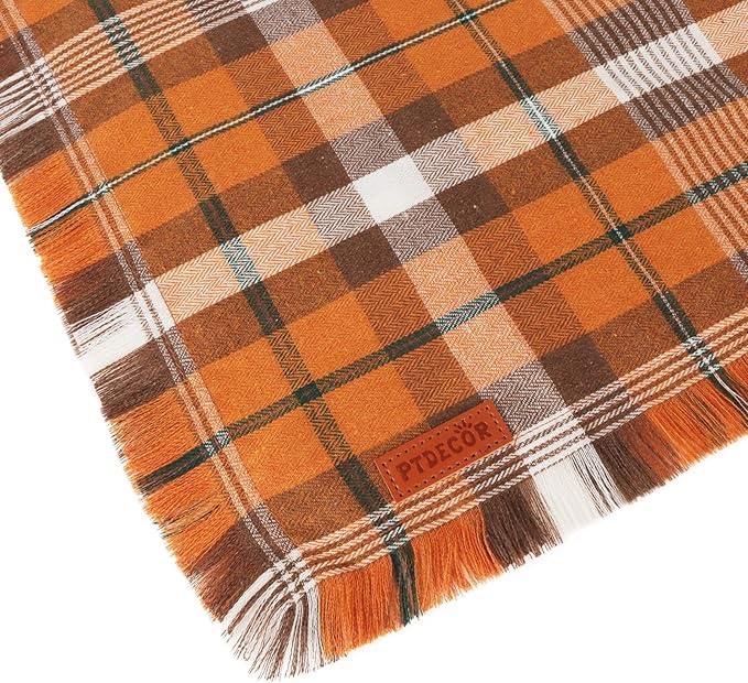 PTDECOR Fall Dog Bandanas with Tassels Edges, 2 Pack Orange Plaid Scarf Bib, Halloween Thanksgiving Pet Bandana, Reversible Triangle Bandanas for Extra Large Dogs (X-Large)