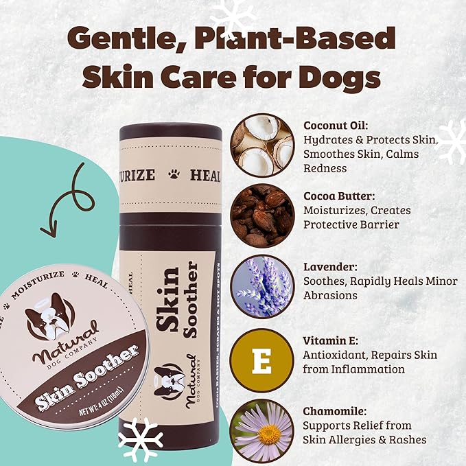 Natural Dog Company Skin Soother Balm for Dogs – 2oz Stick, All Natural Hot Spot & Rash Relief – Organic Itchy Skin Soothing Moisturizer for Dry, Red, Crusty Skin – Lick-Safe Dog Balm, Made in USA