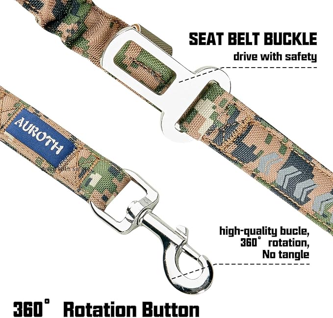 AUROTH Dog Leash Large Dogs, Heavy Duty Dog Leash Bungee, No Pull Leashes for Shock Absorption, Woodland Camo Dog Training Leashes for Medium Large Breed Dogs 6FT, 2 Padded Handles