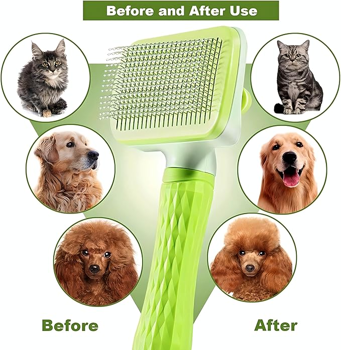 Versatile Pet Grooming Brush and Deshedding Tool - Gently Removes Loose Undercoat for Cats and Dogs, Suitable for Pet Massage (Green Light)