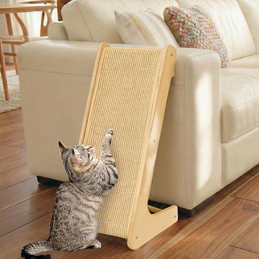 PETKARAY L Shape Cat Scratcher, Sisal Kitty Scratching Ramp, Vertical Scratch Pad for Indoor Cats, 25.2" Furniture Protector with Catnip, Classic