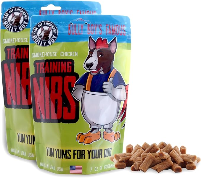 Bully Boy's Famous Chicken Training Nibs Dog Treats | Free from Wheat, Corn, Soy, or Gluten | USA Sourced Ingredients | with Smokehouse Chicken | Made in Utah | 7 oz - 2 Pack