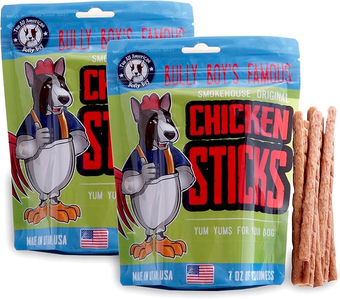 Bully Boy's Famous Chicken Sticks Dog Treats | Free from Wheat, Corn, Soy, or Gluten | USA Sourced Ingredients | with Smokehouse Chicken | Made in Utah | 7 oz - 2 Pack